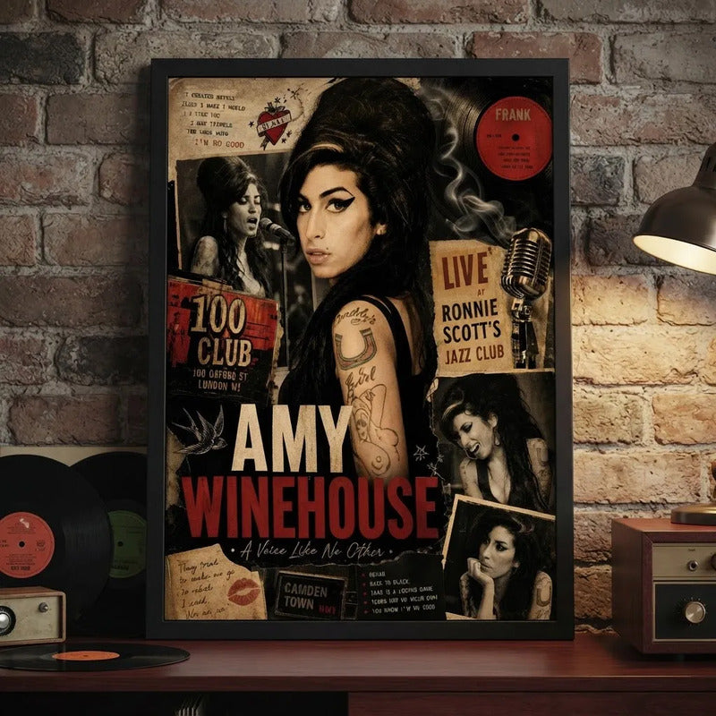 Cuadro Amy Winehouse Soul Jazz R&b Blues Arte Rock Vintage Marco Negro