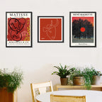 Set 3 Cuadros Para Living Cocina Estudio Tonos Rojos Red Matisse Picasso Magritte Con Marco Negro