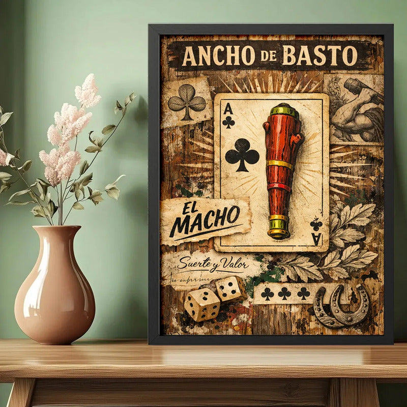 Cuadro Ancho De Basto Baraja Española Juego De Naipes Retro Marco Negro