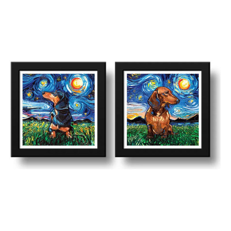 Set 2 Cuadros Perro Van Gogh Dachshund Mascotas Decoracion