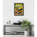 Cuadro Senna The Magic Piloto Auto Formula 1  Casco Retro Marco Negro