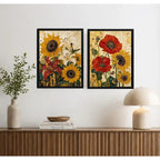 Set 2 Cuadros Gustav Klimt Girasoles Flores Decora Living Marco Negro