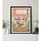 Cuadro Bano Gato De La Suerte Banera Rosa Flor Cerezo Japón Marco Negro