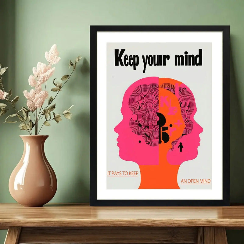 Cuadro Keep Your Mind Mantén Tu Mente Frase Psicología Marco Negro