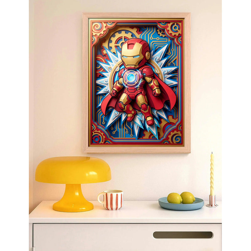 Cuadro Hombre De Hierro Superheroes 3d Dormitorio Infantil Marco Negro