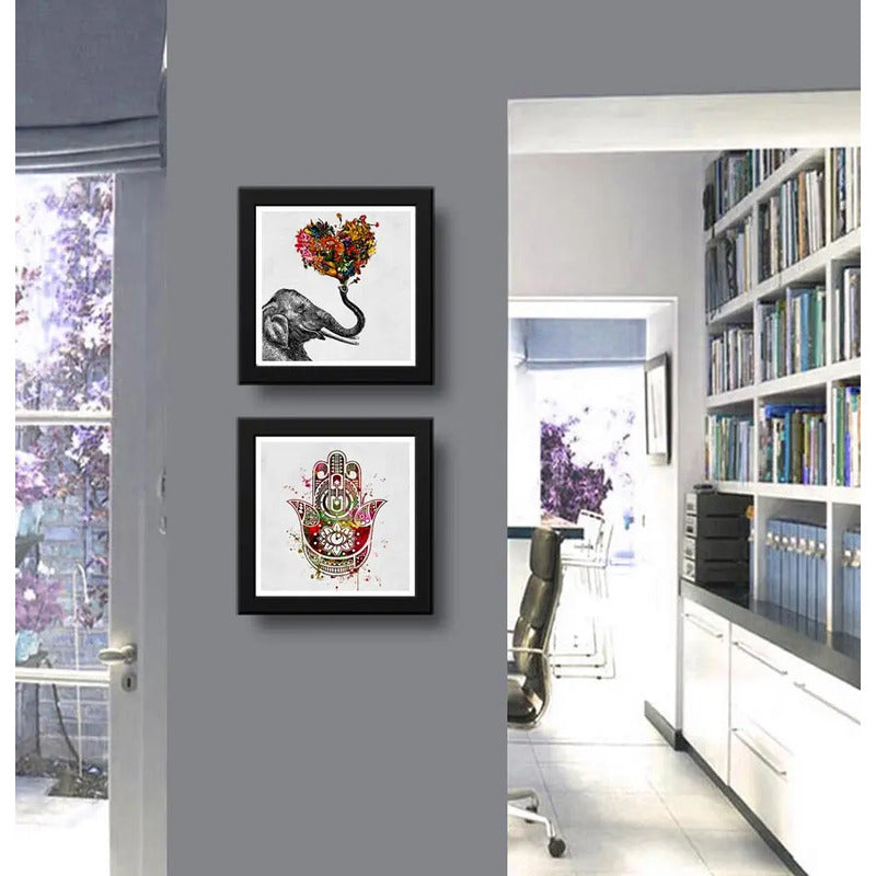 Set 2 Cuadros Hamsa Efefante Flores Amor Pop Art Decoracion