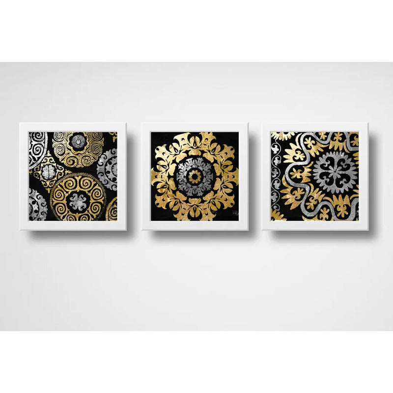Set 3 Cuadros Mandalas Gold Doradas Arte Boho Zen Decoracion