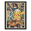 Cuadro Pikachu Chef Sushi Cocina Comida Japón Pokemon Anime Marco Negro