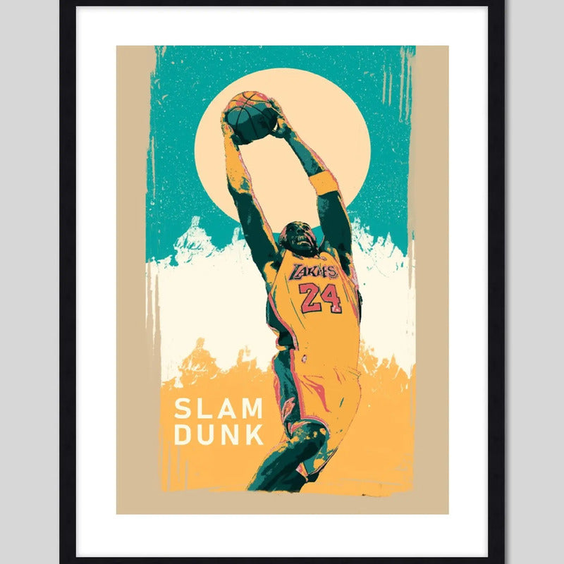 Cuadro Kobe Bryant Slam Dunk Lakers Basket Baloncesto Arte Marco Negro