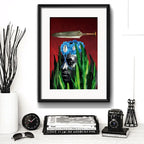 Cuadro Oxossi Orixa Umbanda Seta Decoracion Con Paspartú Marco Negro