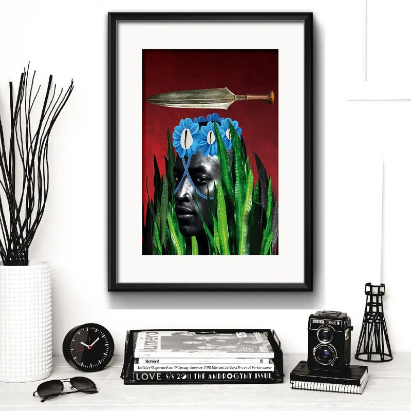 Cuadro Oxossi Orixa Umbanda Seta Decoracion Con Paspartú Marco Negro