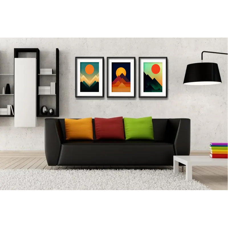 Set 3 Cuadros Geometrico Escandinavo Moderno Con Paspartu