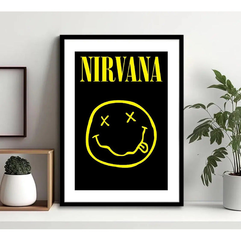 Cuadro Nirvana Smile Rock Grunge Musica Arte Decoracion Marco Negro