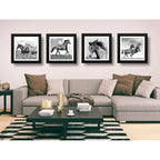 Set 4 Cuadros Caballos Hacienda Granja Decoracion 33x33cm Marco Negro