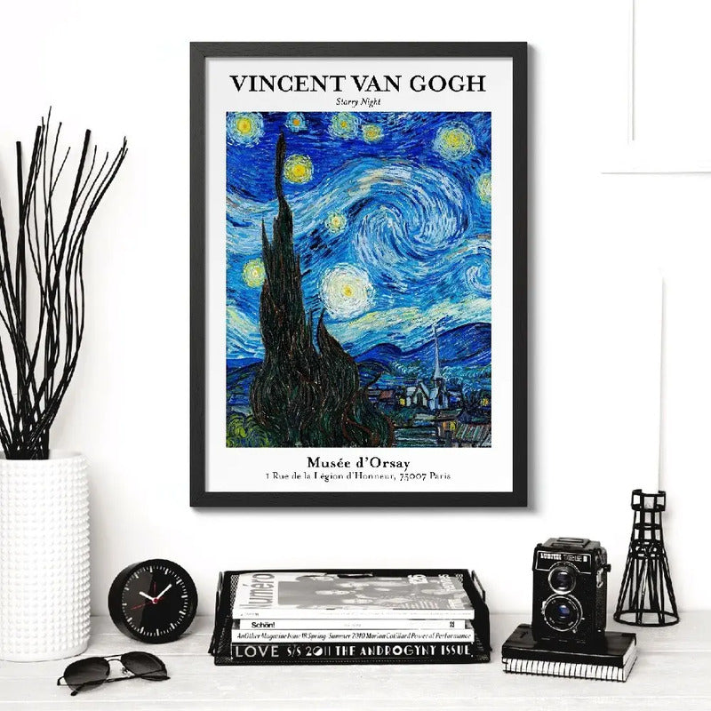 Cuadro Van Gogh La Noche Estrellada Obra Pintor Decoracion Marco Negro
