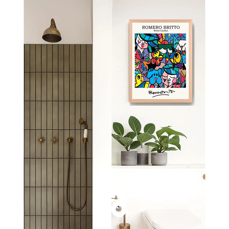 Cuadro Romero Britto Pop Art Jardin Britto Garden Marco Oak Marco Marrón Claro