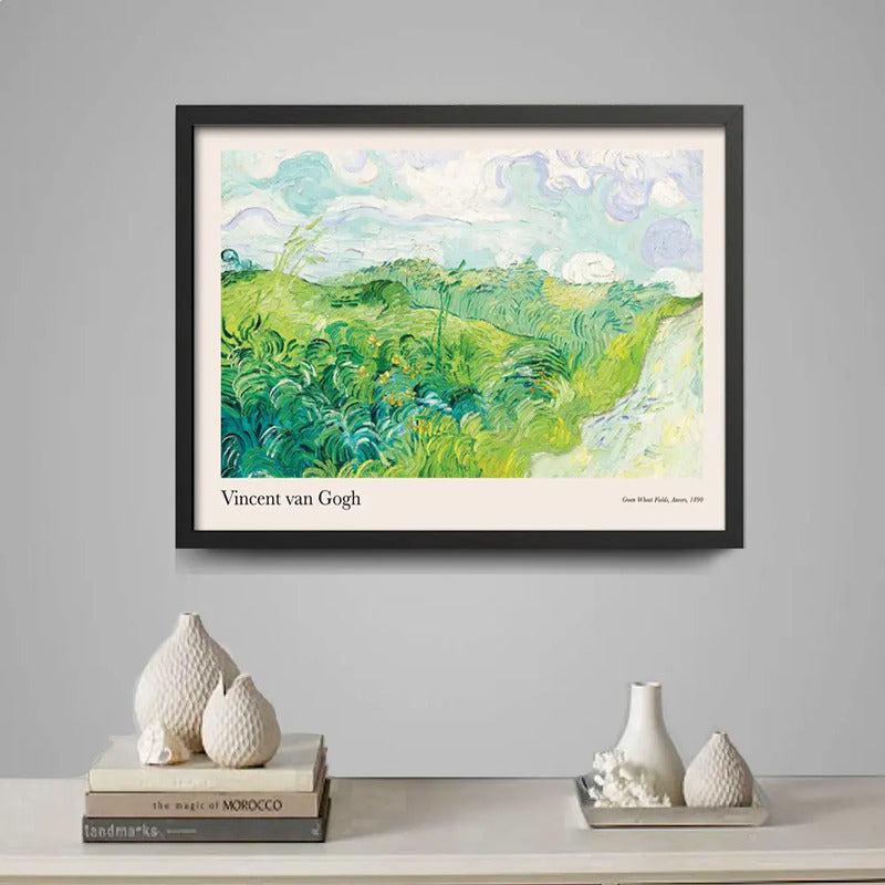 Cuadro Dormitorio Living Van Gogh Campos Trigo Verde Auvers Marco Negro