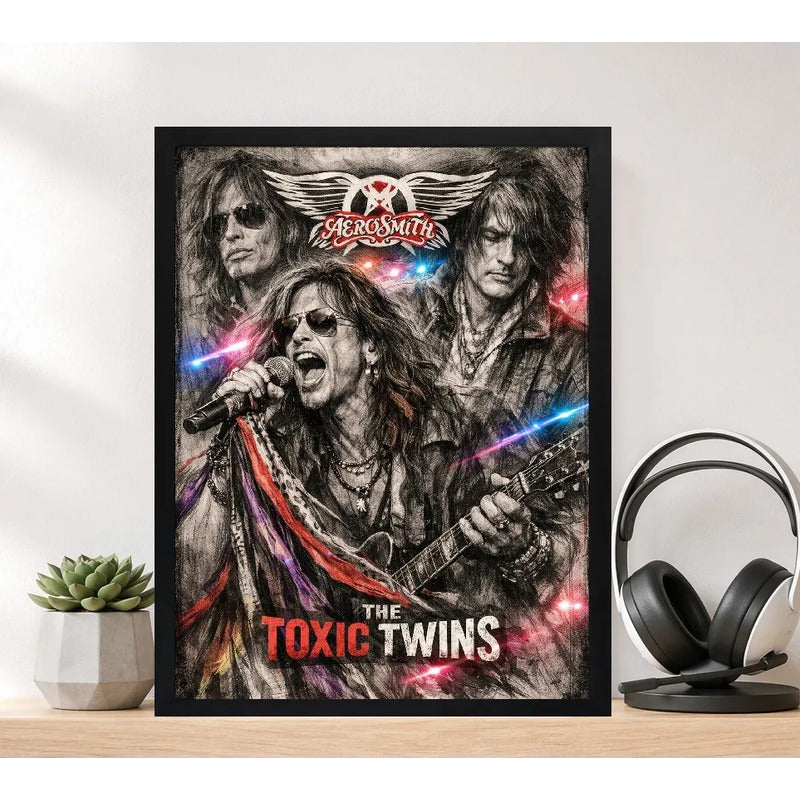 Cuadro Aerosmith Toxic Twins Steven Tyler Banda Arte Rock Marco Negro