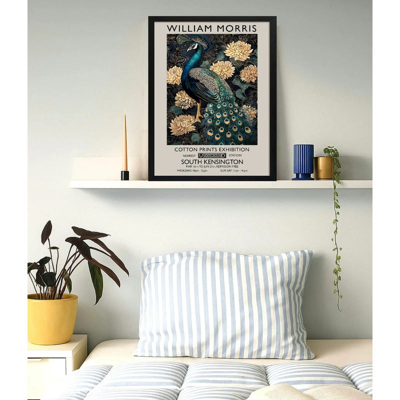 Cuadro Pavo Real Botanico William Morris Floral Ave Flores 2 Marco Negro