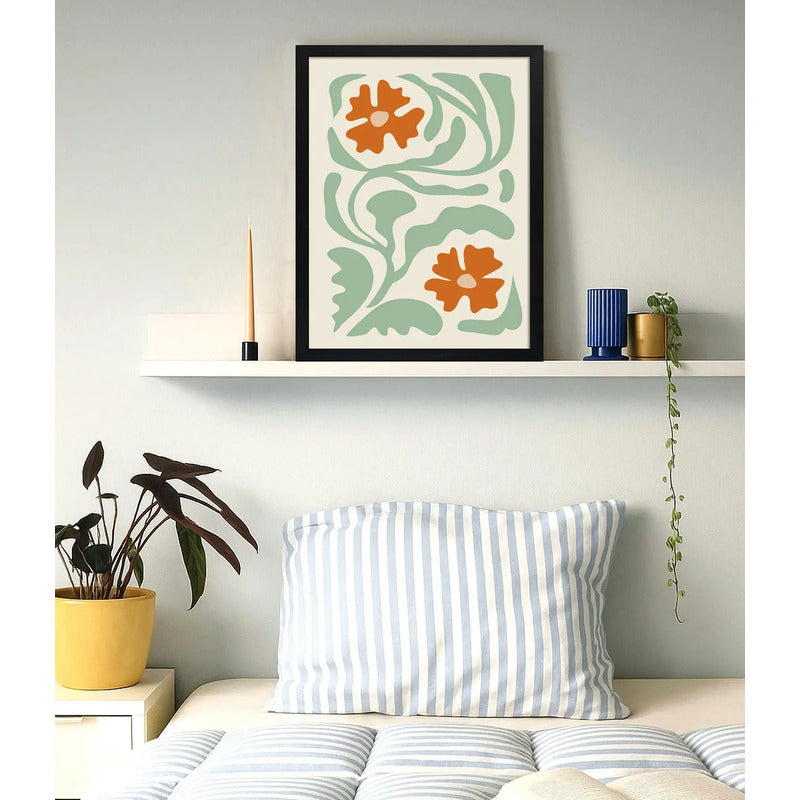 Cuadro Boho Botanico Flores Plantas Abstracto Tonos Nude Flores Boho 1 Negro