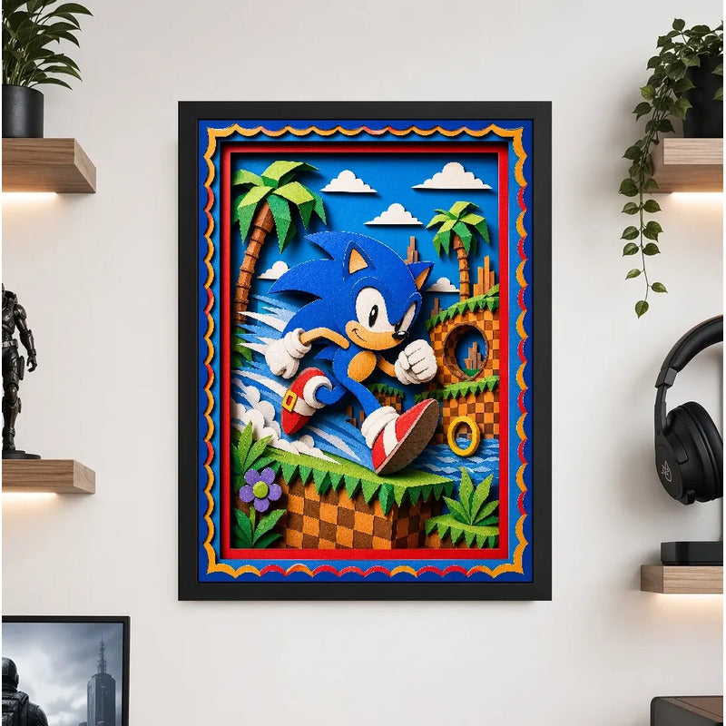 Cuadro Sonic The Hedgehog Efecto 3d Game Pelicula Marco Negro