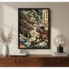 Cuadro Samurai Guerrero Dragón 8 Cabezas Japón Mistico Arte Marco Negro