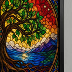Set 2 Cuadros Arbol De La Vida Estilo Vitral Mural Díptico Marco Negro