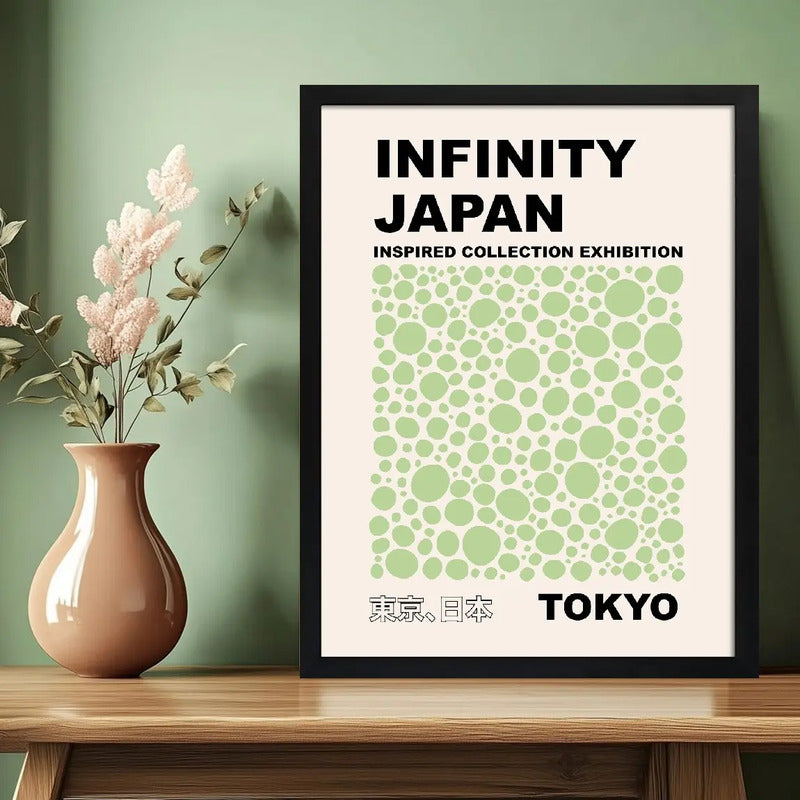 Cuadro Yayoi Kusama Infinity Dots Arte Japones Minimalista Yayoi Kusama Dots Verde Suave Marco Negro
