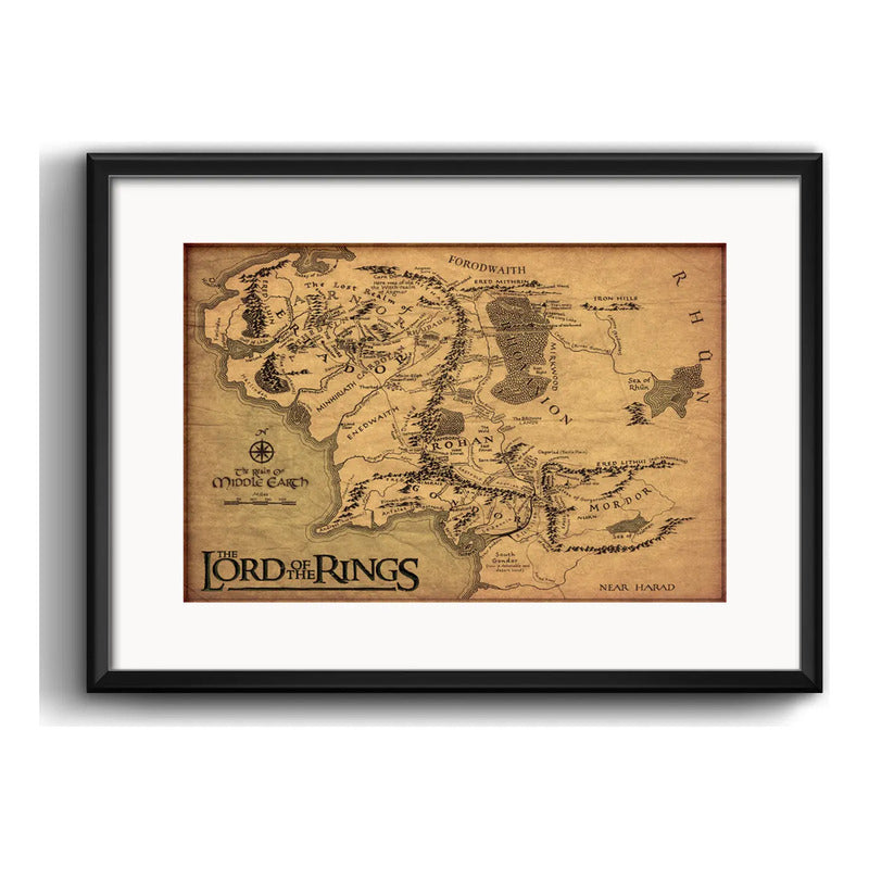 Cuadro Mapa Medieval El Señor De Los Anillos Con Paspartú Marco Negro