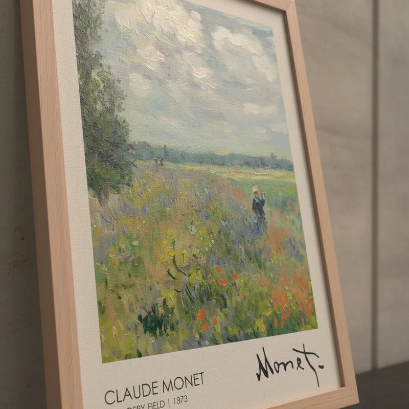 Set 3 Cuadros Living Dormitorio Claude Monet Obras Clásicas Marco Marrón Claro
