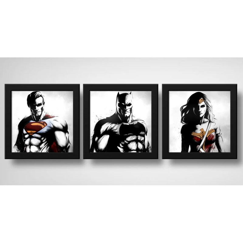 Set 3 Cuadros Batman Superman Mujer Maravilla Héroes Comics