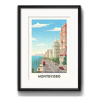Cuadro Montevideo Retro Uruguay Rambla Playa Con Paspartú