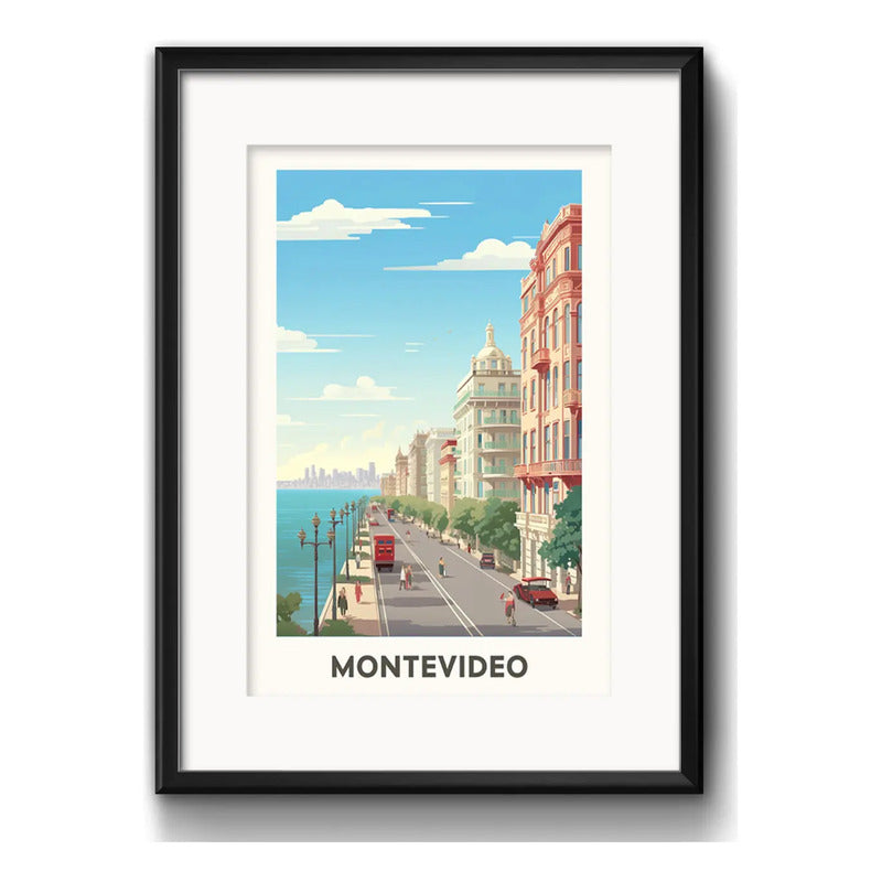 Cuadro Montevideo Retro Uruguay Rambla Playa Con Paspartú