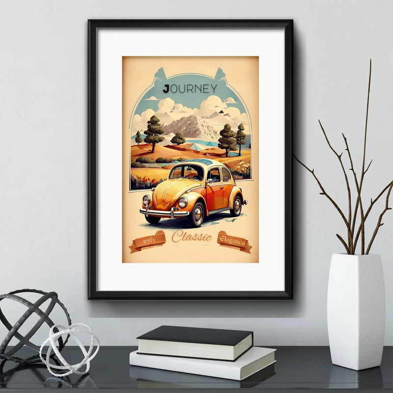 Cuadro Autos Antiguos Modelos Marcas Iconicas Con Paspartu Fusca Volkswagen Auto Vintage Con Marco Negro
