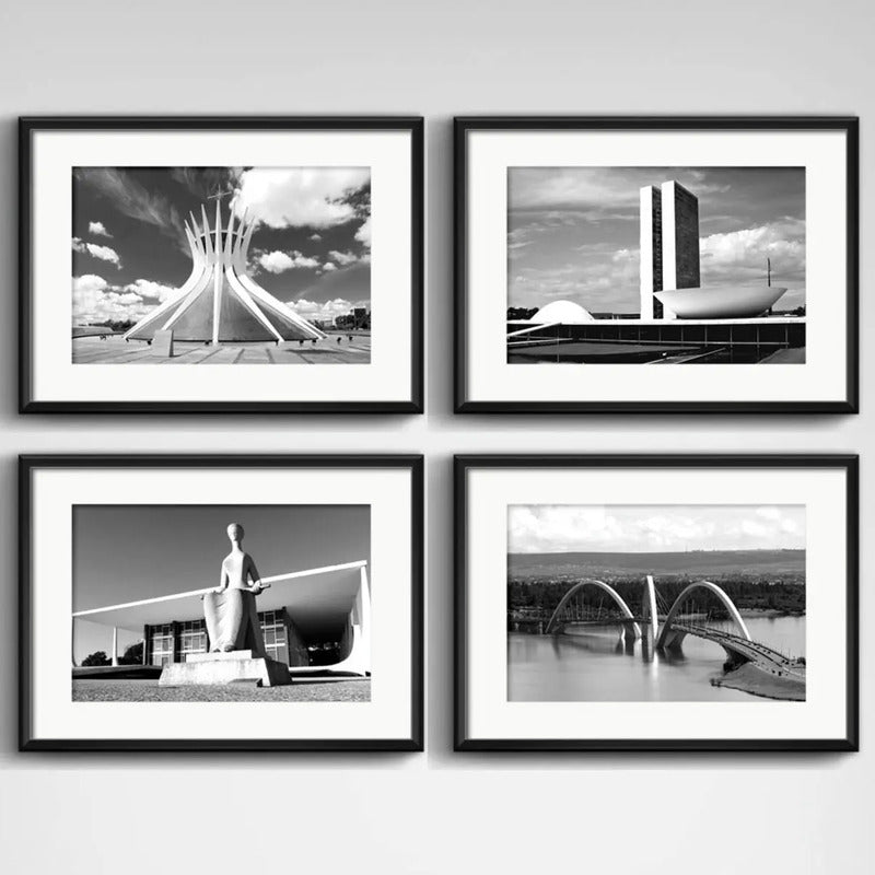 Set 4 Cuadros Brasilia Capital Brasil Parlamento C/ Paspartu
