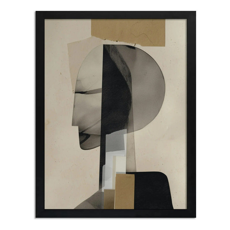 Cuadro Dormitorio Living Boho Arte Abstracto Collage Silueta Marco Negro