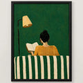 Cuadro Dormitorio Living Niña Leyendo Libro Arte Abstracto Marco Negro