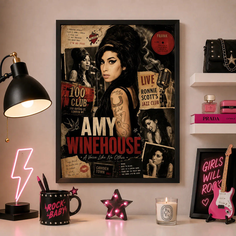 Cuadro Amy Winehouse Soul Jazz R&b Blues Arte Rock Vintage Marco Negro