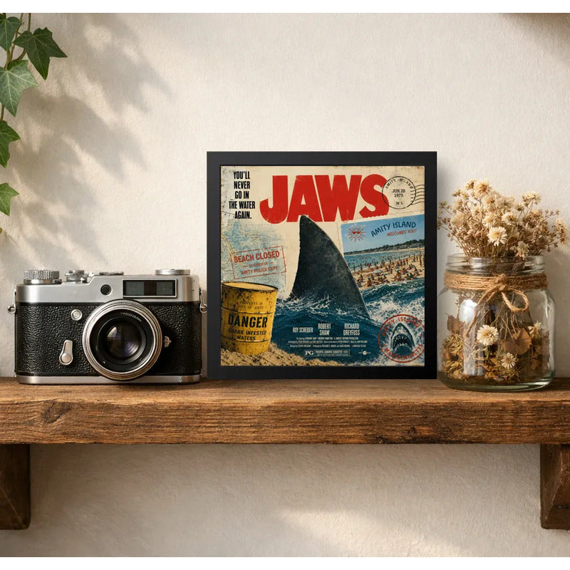 Cuadro Jaws Tiburon Pelicula Cine Spielberg Arte Retro Marco Negro