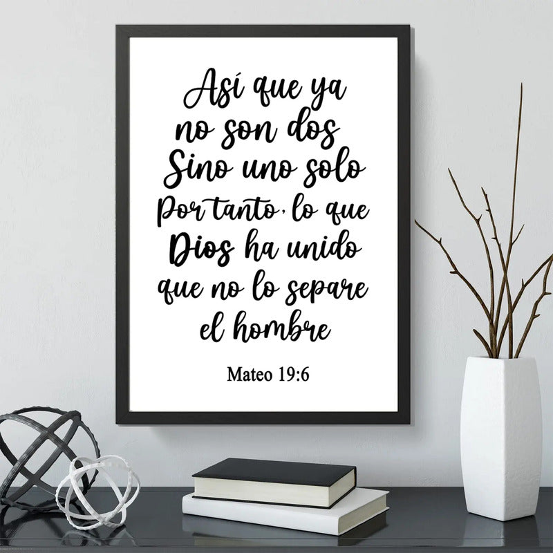 Cuadro Versiculo Biblia Mateo 19:6 Matrimonio Unidad Dios Marco Negro