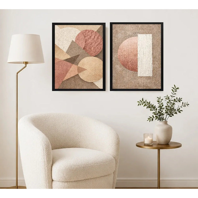 Set 2 Cuadros Boho Arte Abstracto Japandi Rosé Decora Living Marco Negro