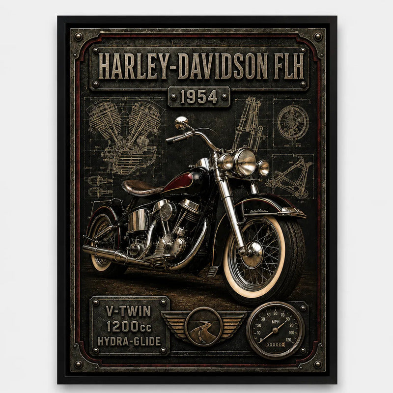 Cuadro Harley Davidson Moto Icónico Detalles Specs Efecto 3d Marco Negro