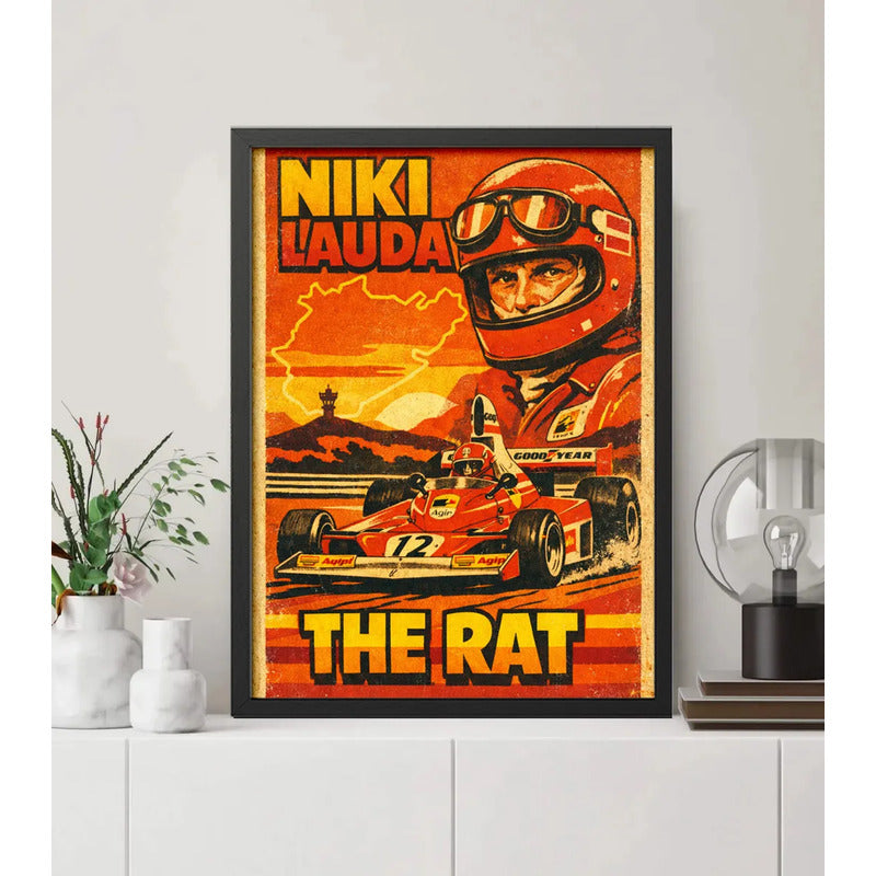 Cuadro Niki Lauda The Rat Piloto Auto Formula 1 Arte Retro Marco Negro