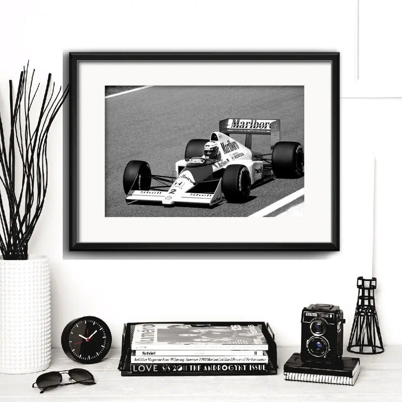 Cuadro Alain Prost Mclaren Mp4/5 Decoración Con Paspartu Marco Negro