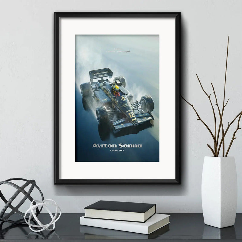 Cuadro Ayrton Senna Lotus 1985 Auto Formula 1 Con Paspartú Marco Negro