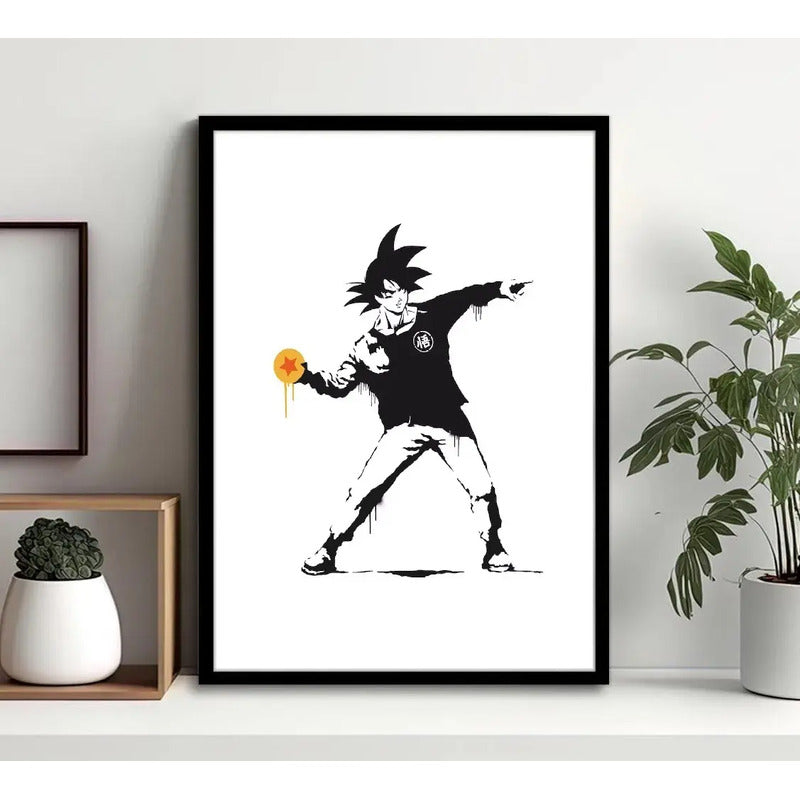 Cuadro Banksy Goku Arte Urbano Dragon Ball Decoracion Marco Negro