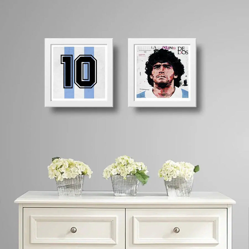 Set 2 Cuadros Maradona Argentina Fútbol Jugador Decoracion