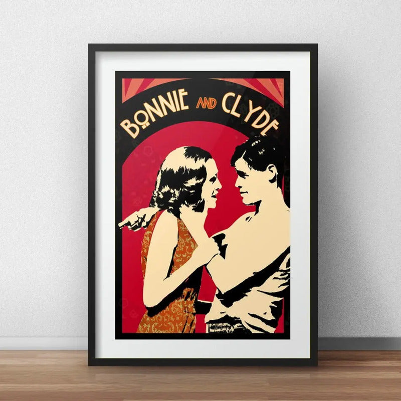 Cuadro Bonnie Y Clyde Pelicula Retro Decoracion Con Paspartú Marco Negro
