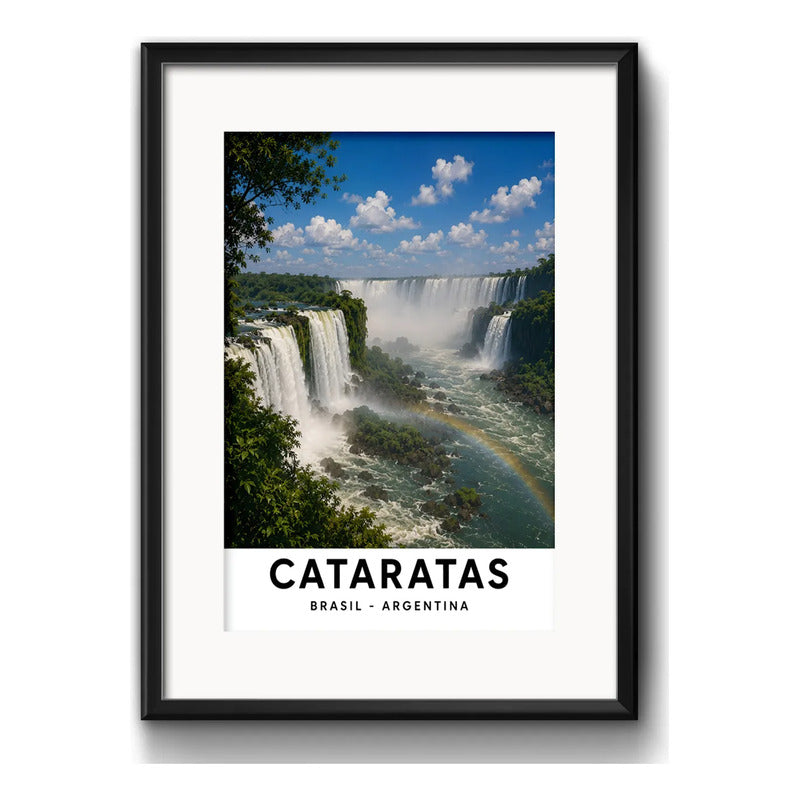 Cuadro Cataratas Brasil Argentina Iguazu 53x43cm C/ Paspartu Marco Negro