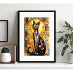Cuadro Gato Geometrico Abstracto Decoracion Con Paspartú Marco Negro